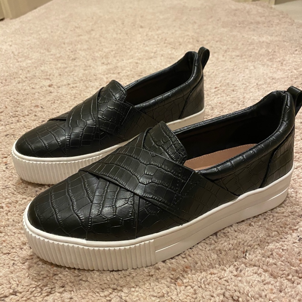 Black Croc-Embossed Slip-On Sneakers